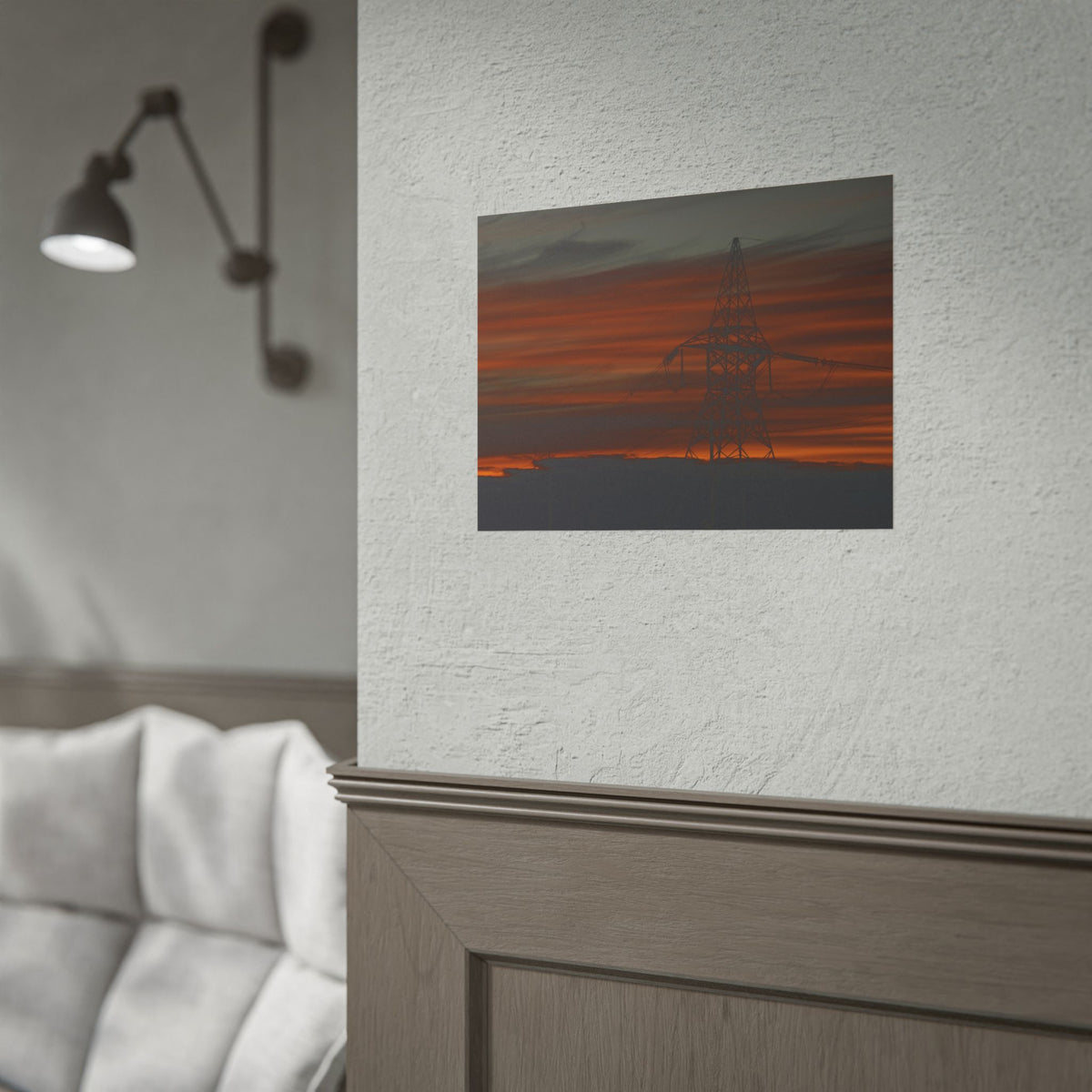 Sunset Powerline — Dramatic Orange Evening Sky Wall Art Poster
