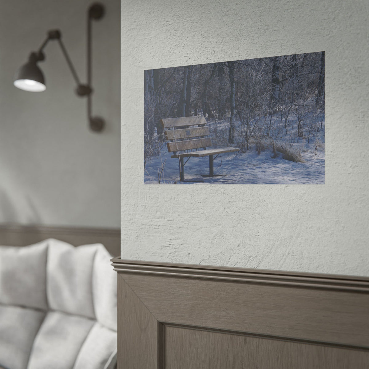 Winter Park Bench - Snowy Forest Landscape Poster