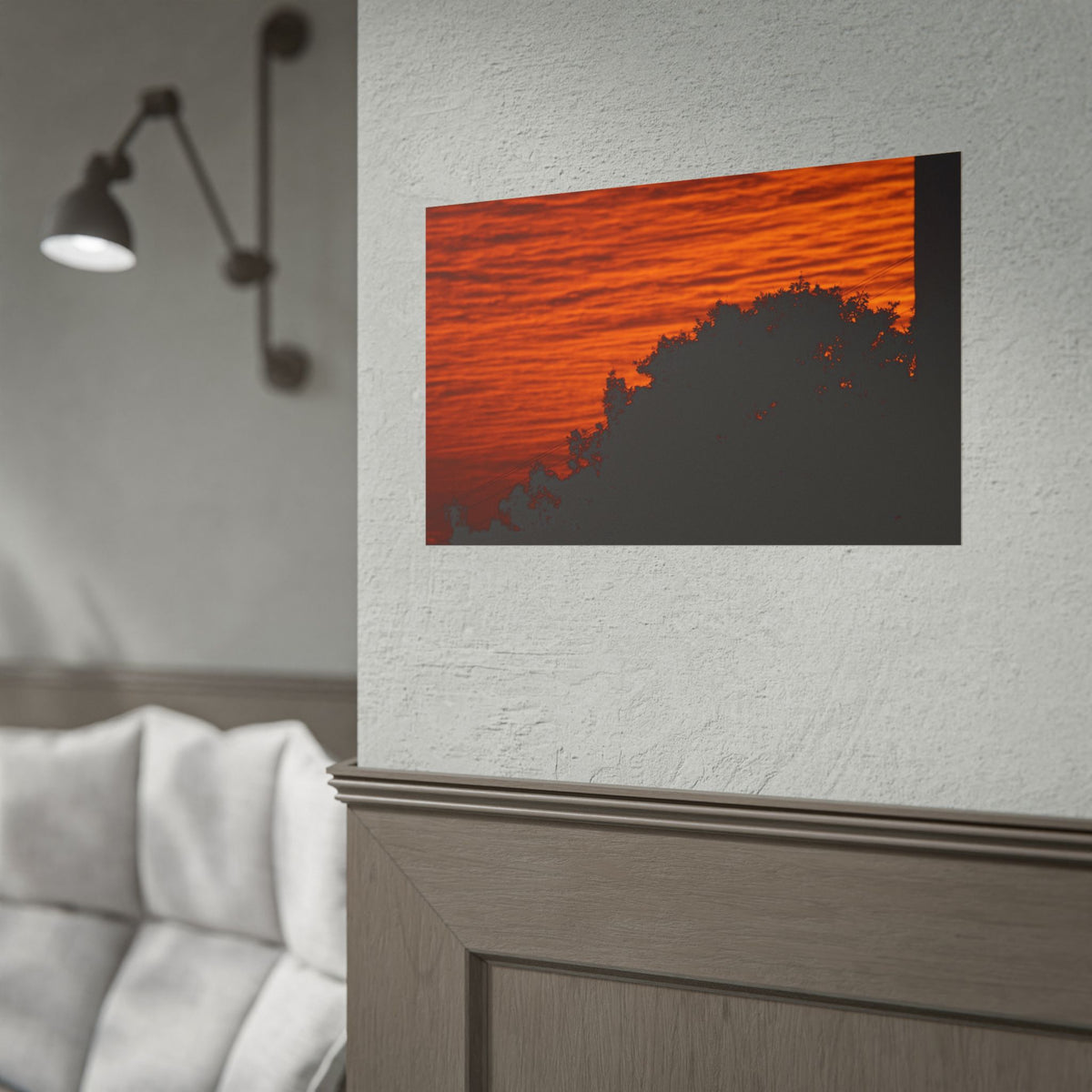Sunset Tree Silhouette — Vibrant Orange Skyline Wall Art Poster