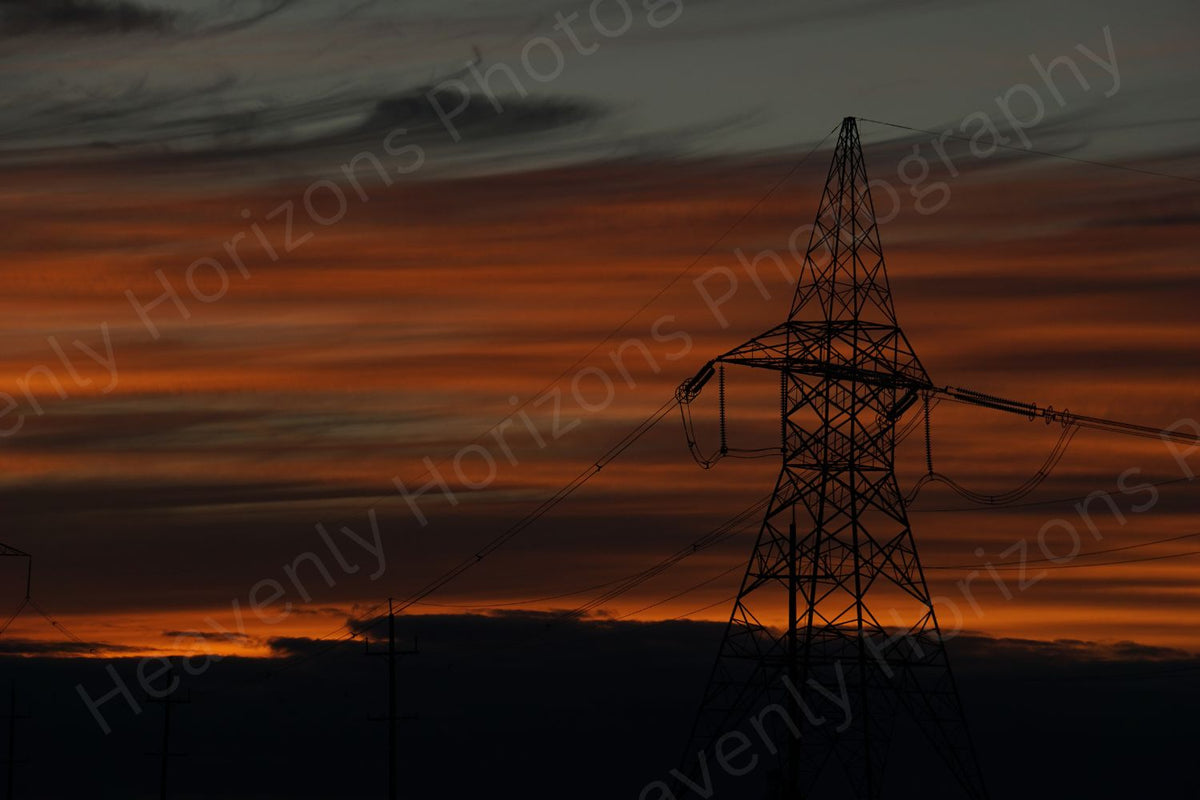 Sunset Powerline — Dramatic Orange Evening Sky Wall Art Poster